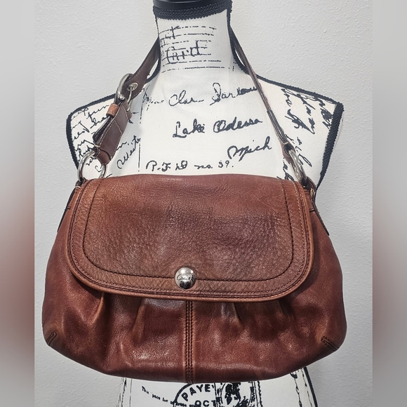 Coach Handbags - Coach Pleated Legacy Flap Brown Leather Shoulder Bag Magnetic Closure 13729